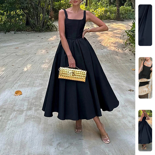 Damen Maxikleid mit eleganter A-Linie und quadratischem Ausschnitt Drune