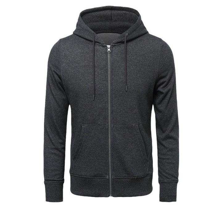 Herren nan schmal geschnittener Zip-Hoodie mit Metall-Reißverschluss, doppellagiger Kapuze und Kängurutasche Drune