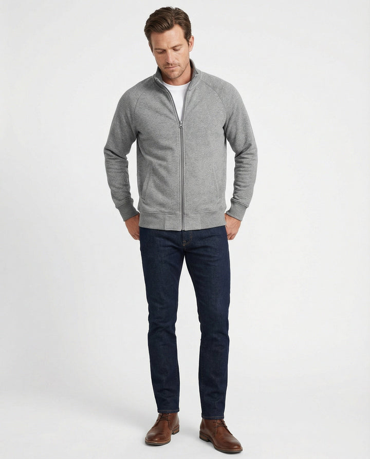 Herren strukturierte Stehkragen-Sweatjacke mit Raglanärmeln und durchgehendem Reißverschluss Drune