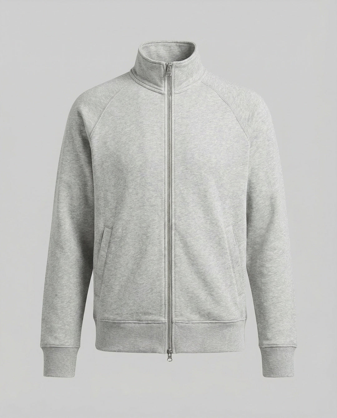 Herren strukturierte Stehkragen-Sweatjacke mit Raglanärmeln und durchgehendem Reißverschluss Drune