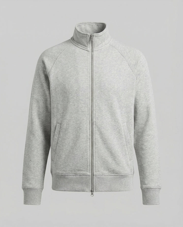 Herren strukturierte Stehkragen-Sweatjacke mit Raglanärmeln und durchgehendem Reißverschluss Drune
