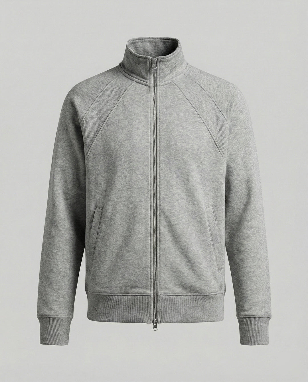 Herren strukturierte Stehkragen-Sweatjacke mit Raglanärmeln und durchgehendem Reißverschluss Drune