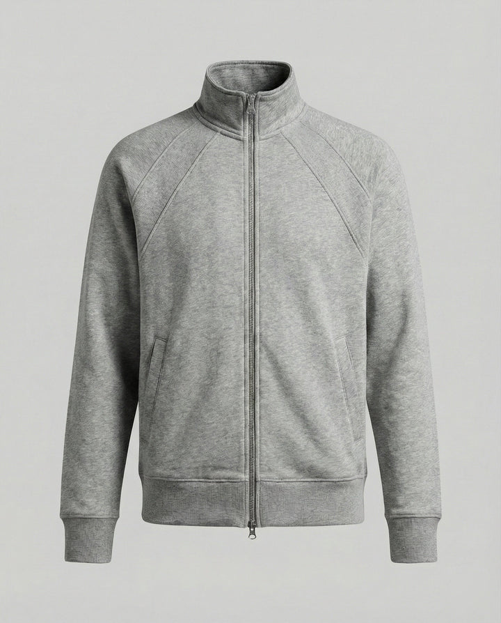 Herren strukturierte Stehkragen-Sweatjacke mit Raglanärmeln und durchgehendem Reißverschluss Drune