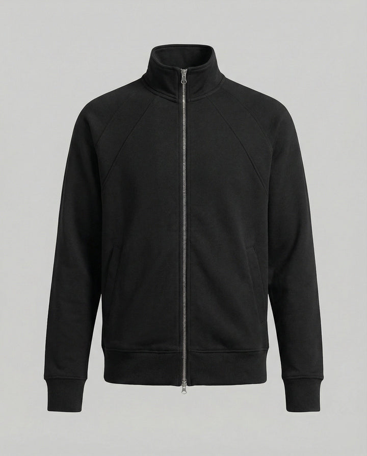 Herren strukturierte Stehkragen-Sweatjacke mit Raglanärmeln und durchgehendem Reißverschluss Drune