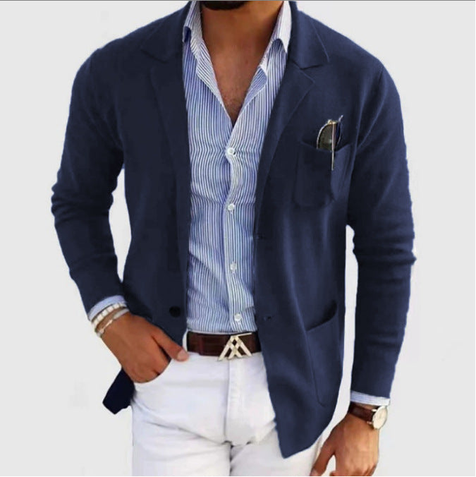 Herren eleganter feiner Strickblazer mit praktischen Taschen Drune