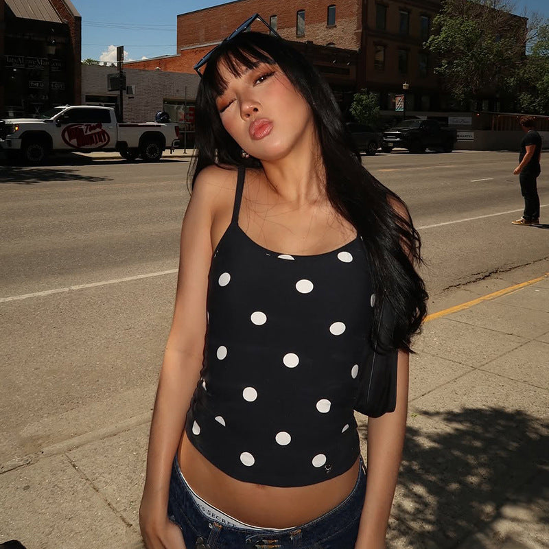 Damen Spaghetti-Top mit Polka-Dots und figurformendem Schnitt Drune