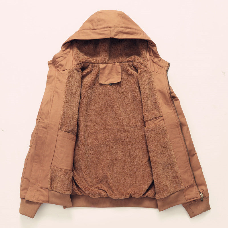Herren Sherpagefütterte Kapuzen-Canvasjacke mit Thermoisolierung und Rippbündchen Drune
