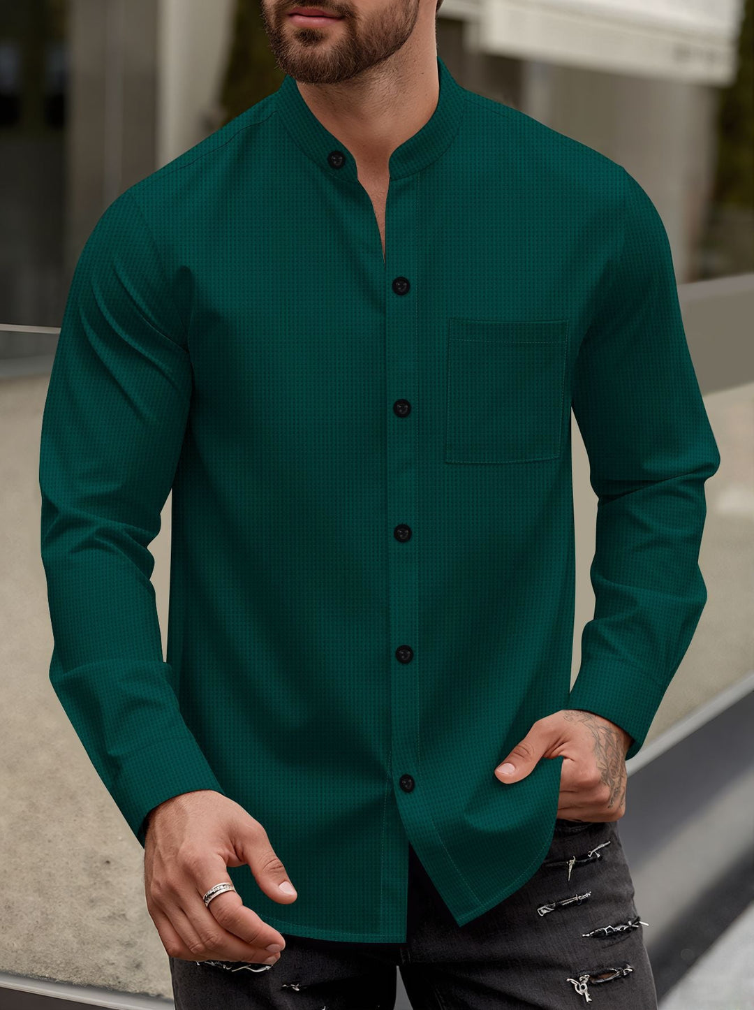 Herren Elegantes Hemd mit Stehkragen Drune