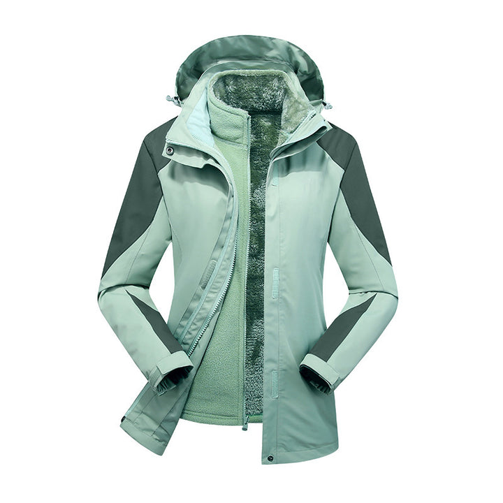 Damen zweilagige Softshelljacke mit herausnehmbarer Teddyfleece-Innenjacke und verstellbarer Kapuze Drune