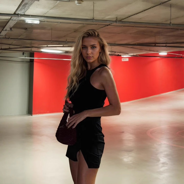 Damen sportliches Mini-Kleid mit tiefem Schlitz und asymmetrischem Design Drune