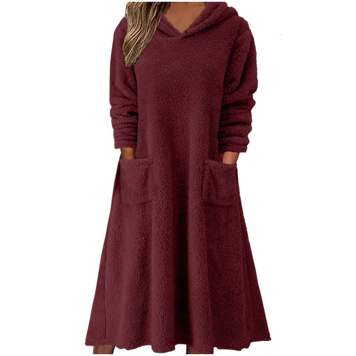 Damen Kuscheliger Fleece-Kleid mit Kapuze und praktischen Taschen Drune