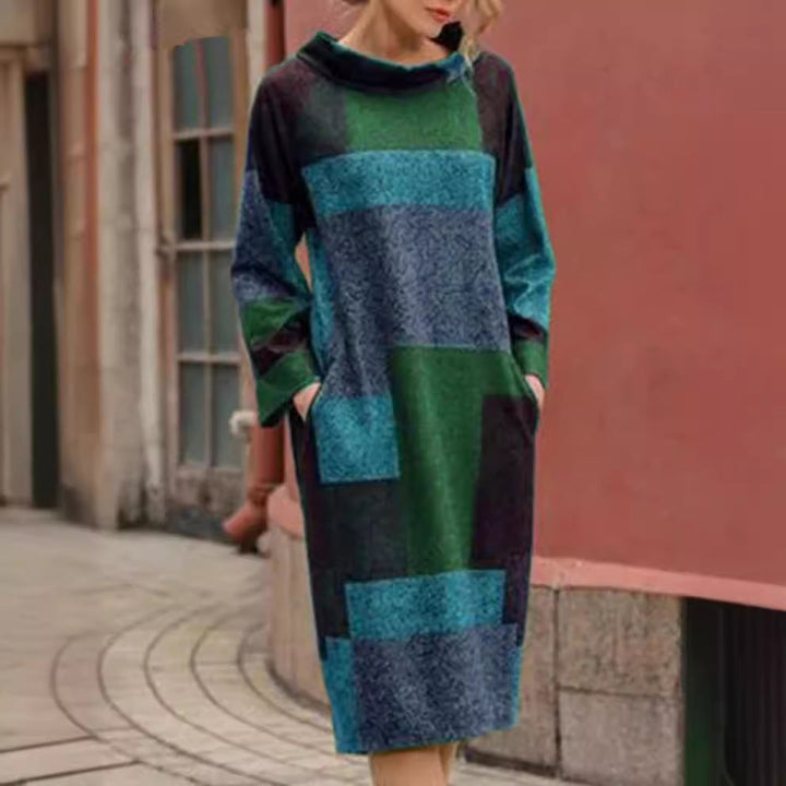 Damen Oversized Kleid mit geometrischem Patchwork-Design Drune