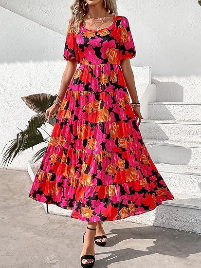 Damen Maxikleid mit Rüschendesign und floralem Muster Drune