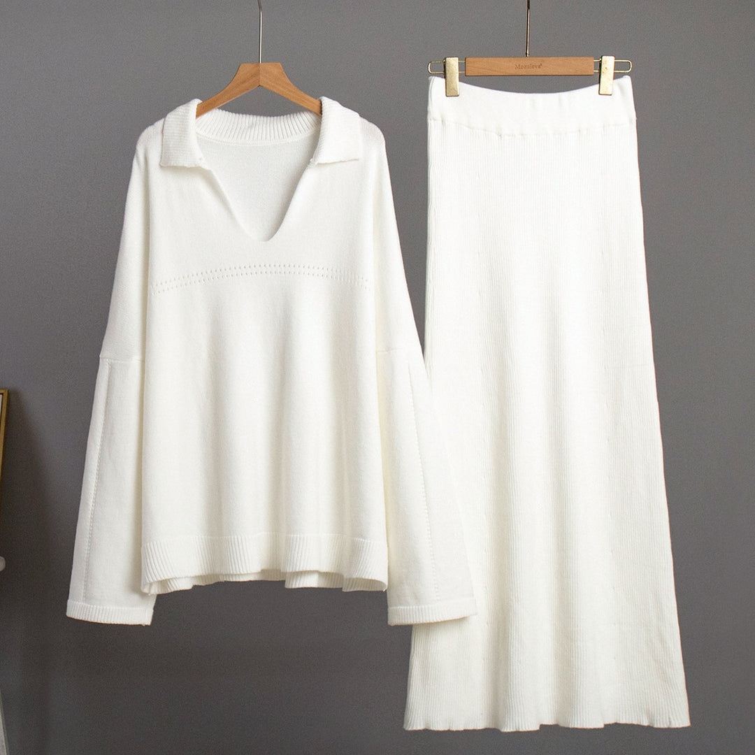 Damen Modisches Strick-Ensemble mit weitem Schnitt und tiefem V-Ausschnitt Drune