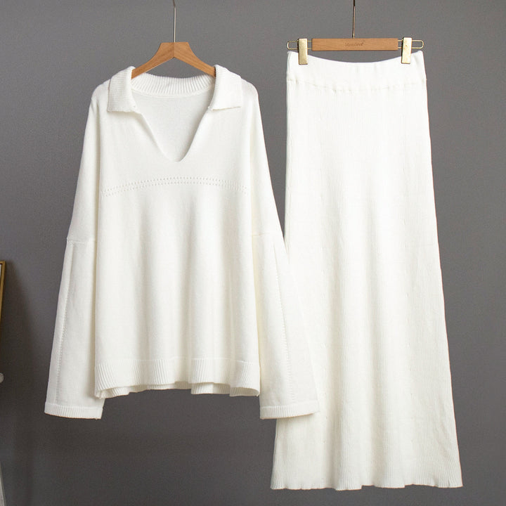 Damen Modisches Strick-Ensemble mit weitem Schnitt und tiefem V-Ausschnitt Drune