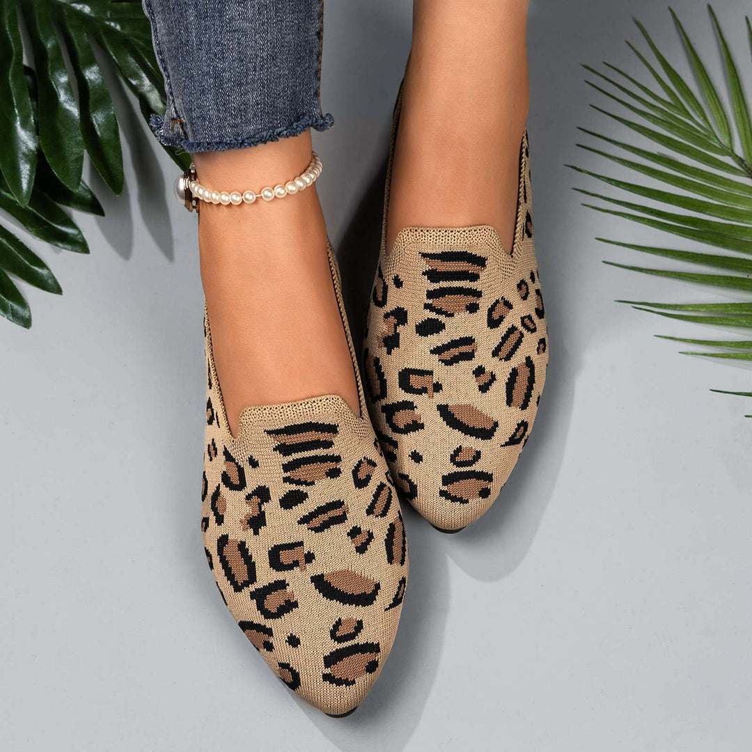 Damen nan gestrickter Slip-On Loafer mit Leo-Jacquard, gepolstertem Komfortfußbett und rutschfester EVA-Sohle Drune