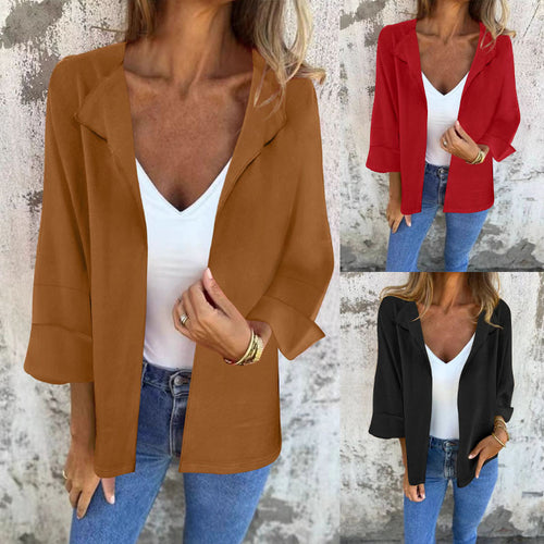 Damen Leichter Offener Blazer mit fallendem Revers und weiten Ärmeln Drune