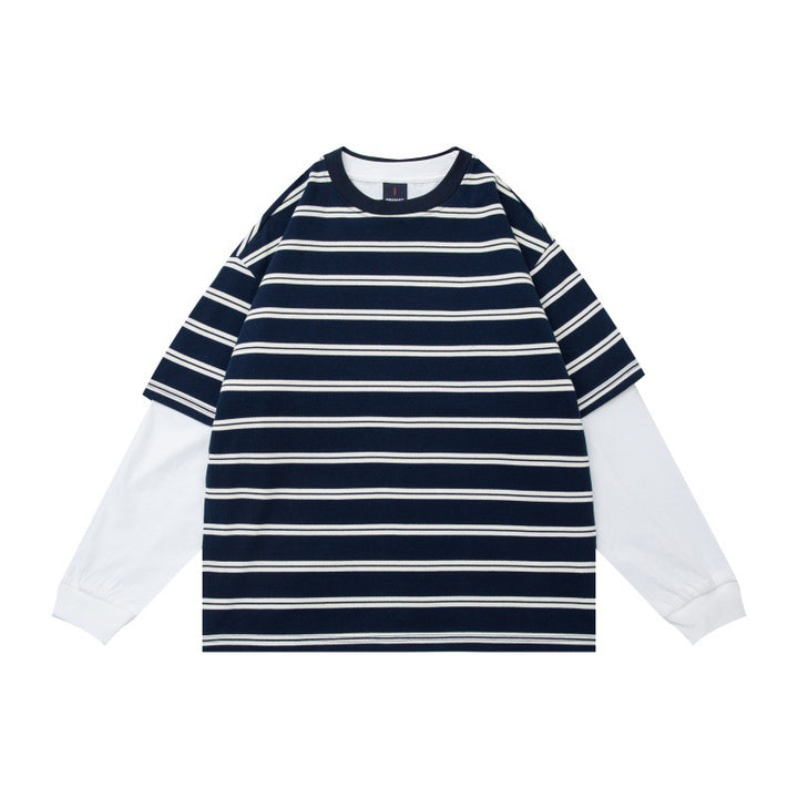 Unisex Lagenlook-Langarmshirt mit gestreiftem Oversize-Oberteil und eingesetzten Innärmeln Drune