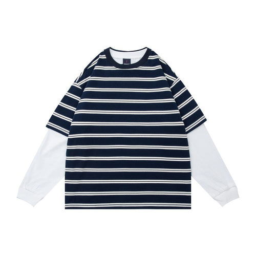 Unisex Lagenlook-Langarmshirt mit gestreiftem Oversize-Oberteil und eingesetzten Innärmeln Drune