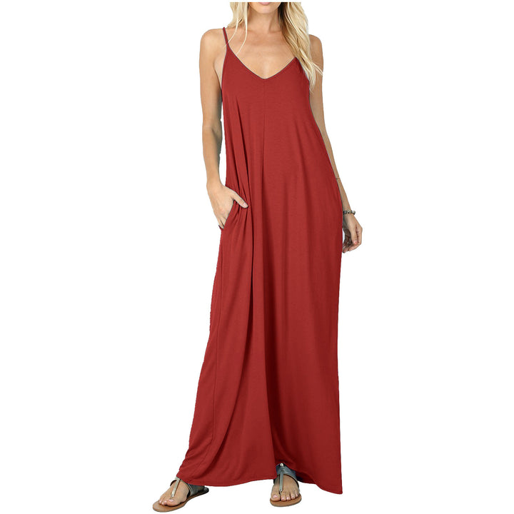 Damen Maxikleid mit verstellbaren Spaghettiträgern und praktischen Taschen Drune