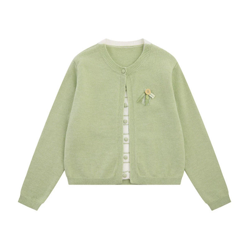 Damen Feinstrick-Cardigan mit Rundhals, verdeckter Knopfleiste und Zierbrosche Drune