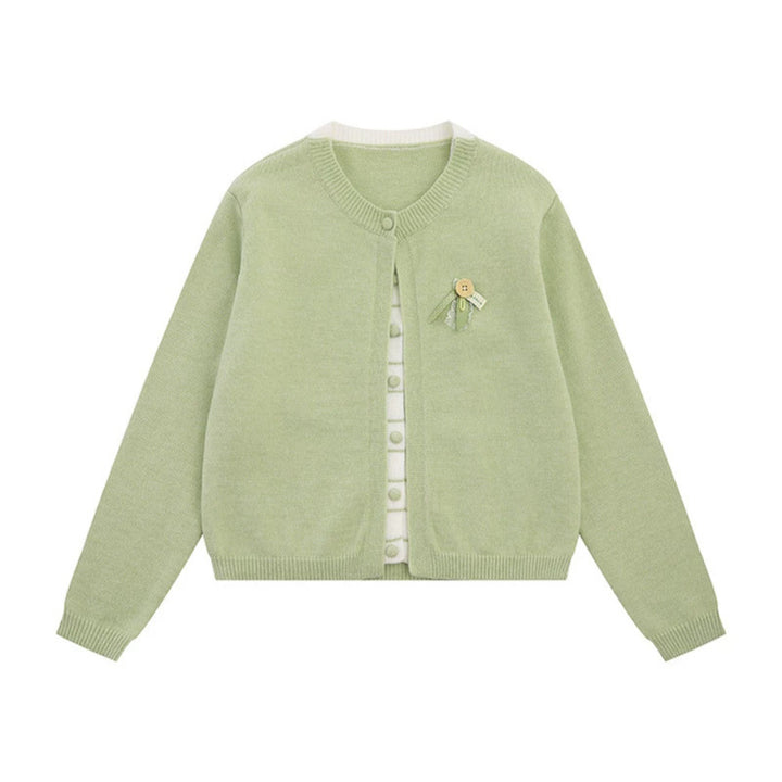 Damen Feinstrick-Cardigan mit Rundhals, verdeckter Knopfleiste und Zierbrosche Drune
