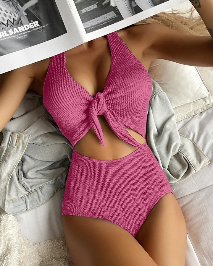 Damen Cut-Out Einteiler Badeanzug mit Knoten-Detail Drune