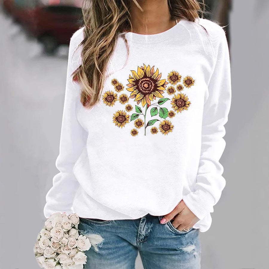 Damen Sweatshirt mit floralem Sonnenblumenmotiv und bequemer Passform Drune