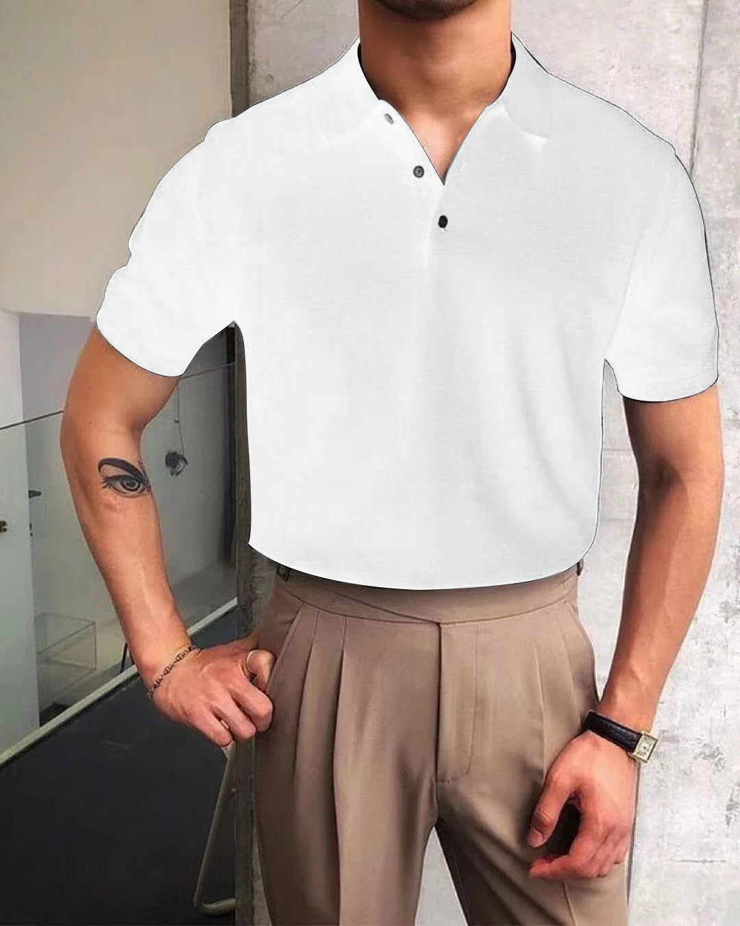 Herren nan Premium-Feinstrick-Poloshirt mit offenem Hemdkragen und dezenter Knopfleiste Drune