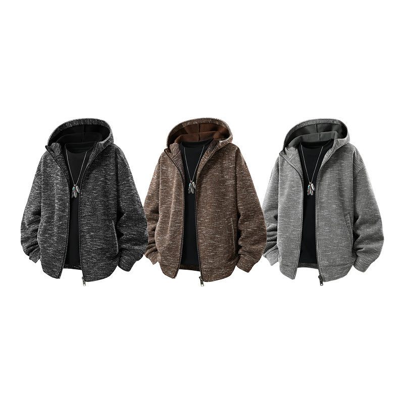 Herren Gepolsterte Strickoptik‑Kapuzenjacke mit Thermofutter und Zwei‑Wege‑Reißverschluss Drune