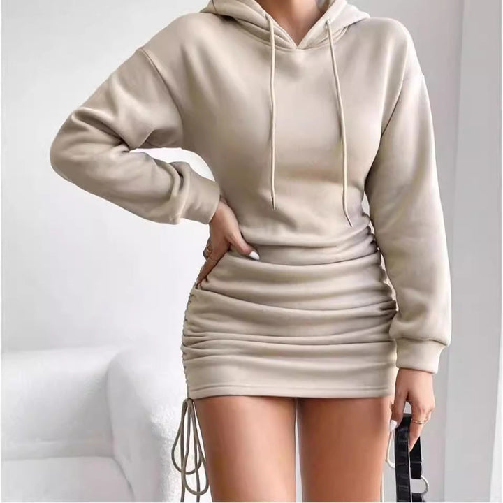 Damen Kapuzenkleid mit gerafftem Saum und bequemem Schnitt Drune