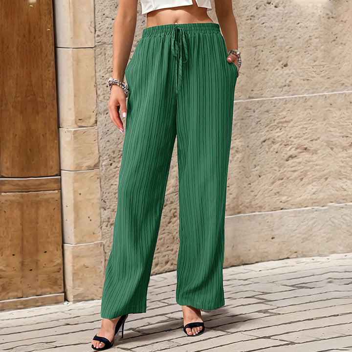 Damen Plissierte Leichte Weite-Hose mit Gummibund und Seitentaschen Drune