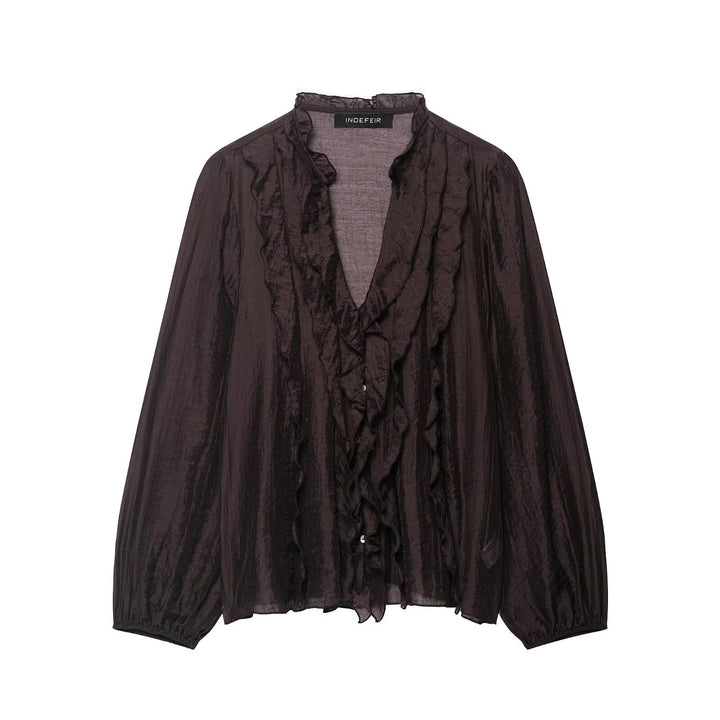 Damen Leichte Chiffon-Bluse mit Volantknopfleiste und Ballonärmeln Drune