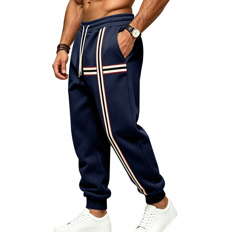 Herren Jogginghose mit seitlichem Kontraststreifen, Kordelzug und Rippbündchen Drune