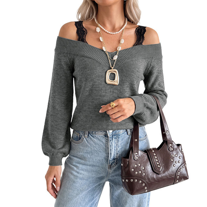 Damen Eleganter Off-Shoulder Pullover Drune