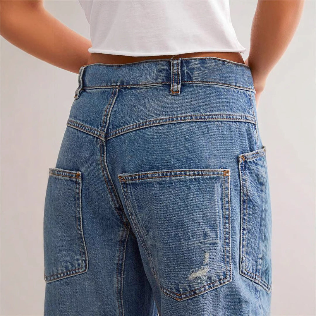 Damen trendige Mom-Jeans mit Distressed-Details und tief sitzendem Schnitt Drune