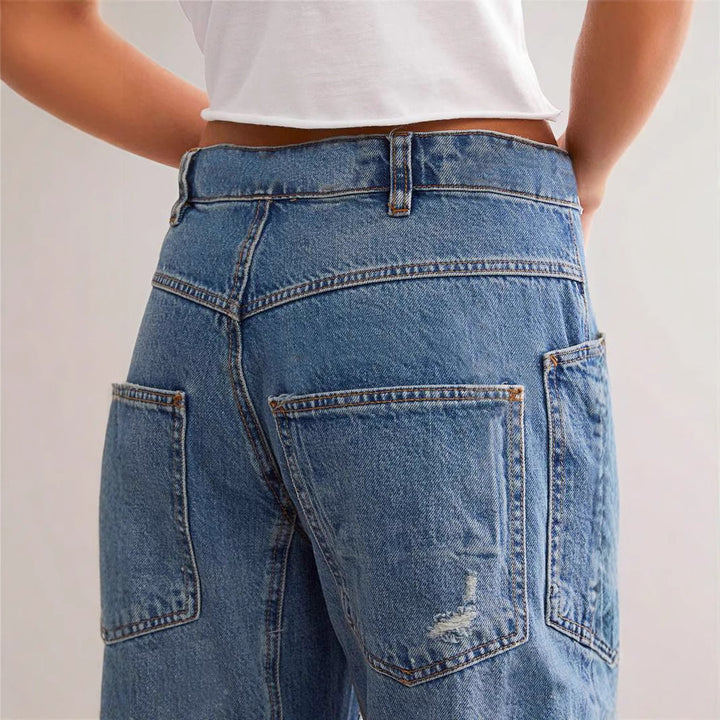 Damen trendige Mom-Jeans mit Distressed-Details und tief sitzendem Schnitt Drune