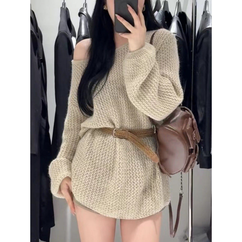 Damen Strickpullover mit off-Shoulder Design und weitem Schnitt Drune