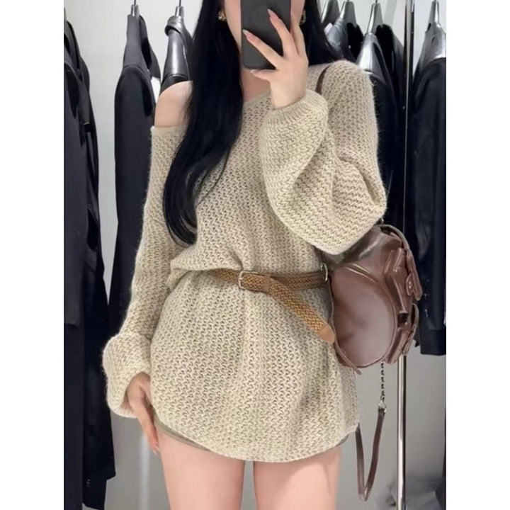 Damen Strickpullover mit off-Shoulder Design und weitem Schnitt Drune