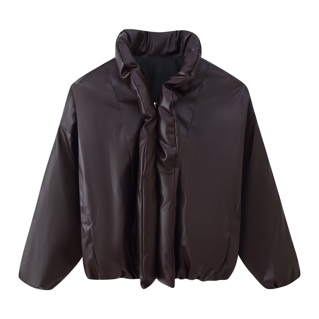 Damen modische cropped Jacke mit voluminösem Stehkragen Drune