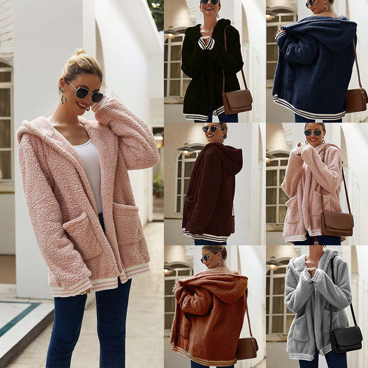 Damen Kuschelige Fleecejacke mit Kapuze und praktischen Taschen Drune