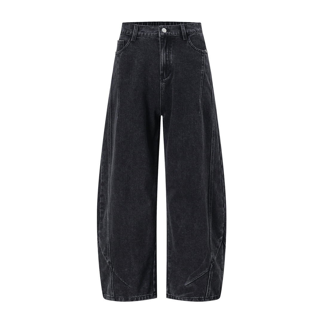 Damen Weite Cropped-Jeanshose mit hohem Bund, markanten Naht-Panels und ballonförmigem Bein Drune