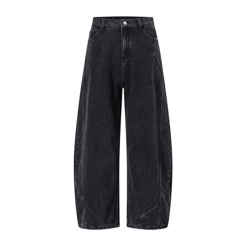 Damen Weite Cropped-Jeanshose mit hohem Bund, markanten Naht-Panels und ballonförmigem Bein Drune