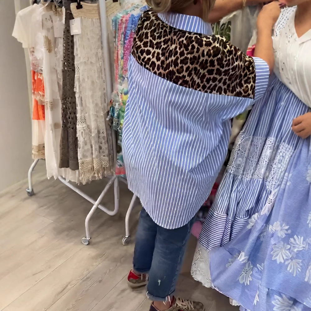 Damen nan weit geschnittene Poncho-Tunika mit Leoprint und dekorativen Flamingo-Applikationen Drune