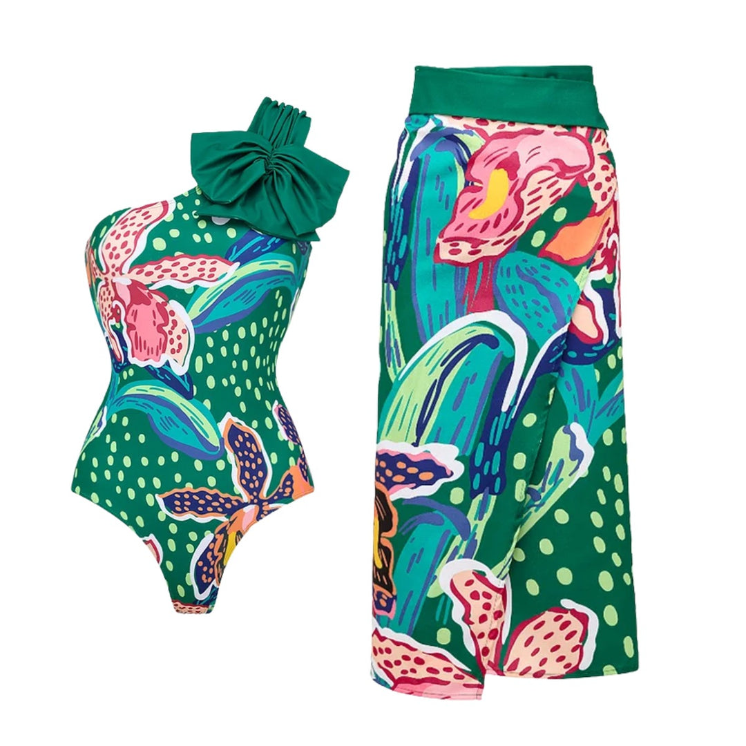 Damen Bikiniset mit farbenfrohem Maxirock und schicker Brustpartie Drune