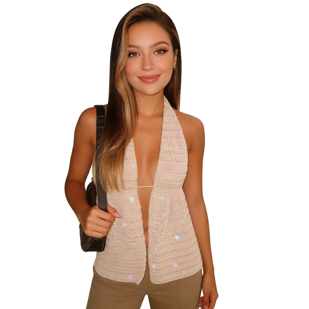 Damen gehäkelte Strandjacke mit funkelnden Pailletten Drune