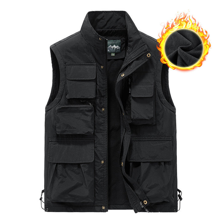Herren wattierte Multifunktions-Taschenweste mit Fleece-Innenfutter und Stehkragen Drune