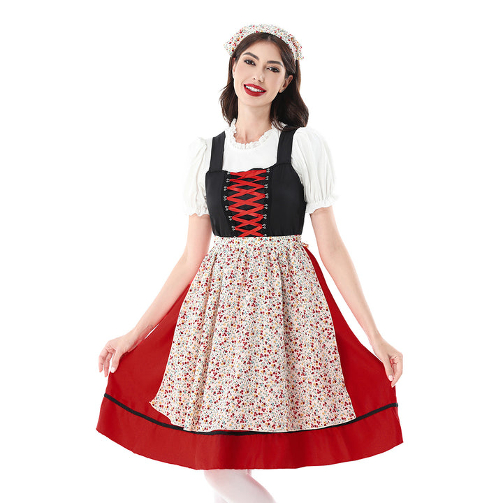 Damen nan traditionelles Dirndlkleid mit geschnürtem Mieder und floraler Schürze Drune