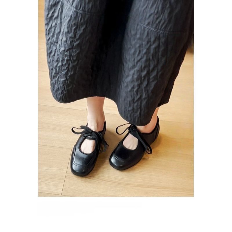 Damen Bequeme Schnürer im Retro‑Ballerina‑Look mit verstecktem Keil und Komfortfußbett Drune