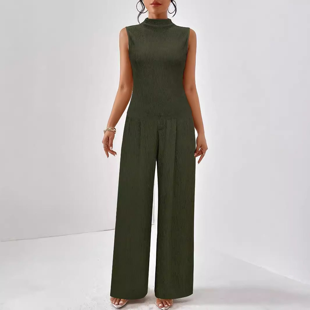 Damen eleganter Jumpsuit mit Rippstruktur und hochgeschlossenem Kragen Drune